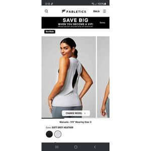 New XXS Fabletics Soft Grey Heather Blake Open Back Tank Top Muscle Shirt NWT